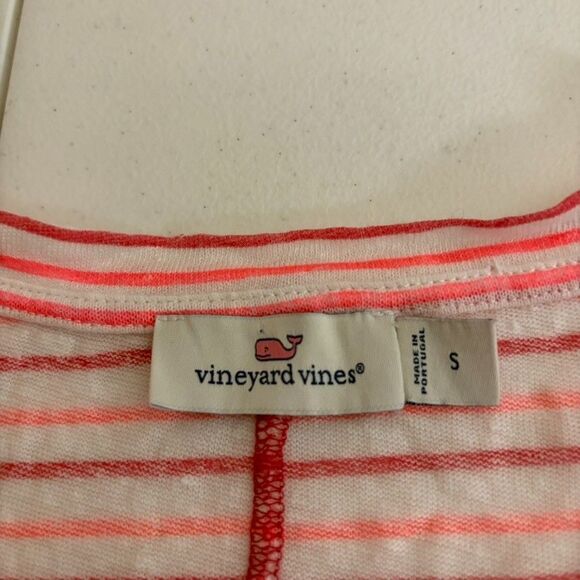 Vineyard Vines T-Shirt Women's Small Pink Striped V-Neck Short Sleeve Linen Top - Picture 6 of 8